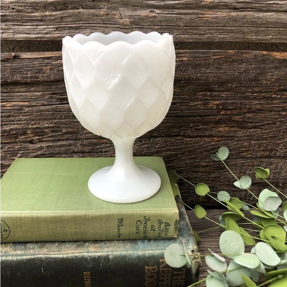 Milk Glass white goblet Farmhouse style Retro glassware  pretty pedestal compote - Picture 1 of 10